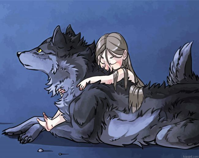 Little Girl And Her Wolf Painting By Numberss.png
