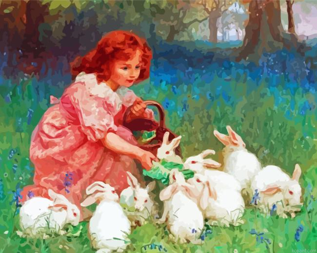 Little Girl With Rabbits Art Paint By Numbers