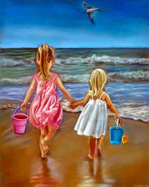 Little Girls In Beach Paint By Numbers