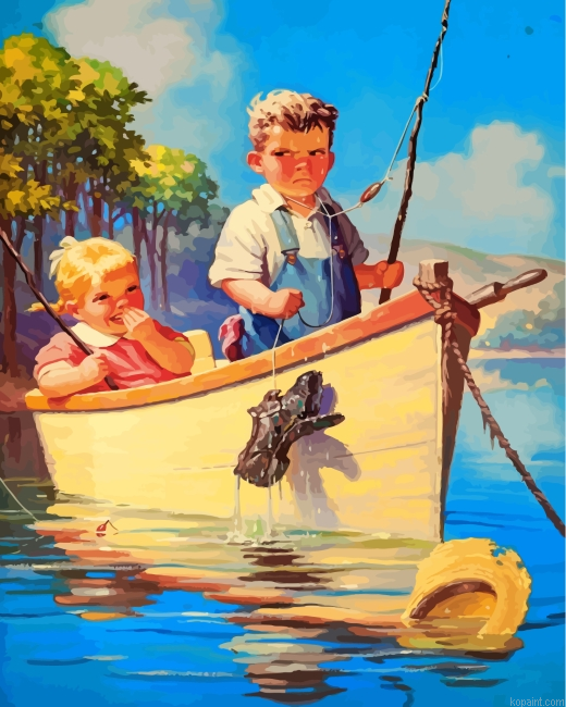 Little Kids On Boat Painting By Numberss.png