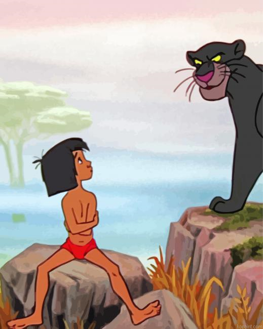 Little Mowgli And Bagheera Painting By Numberss.png