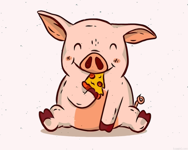 Little Pig Eating Pizza Painting By Numberss.png