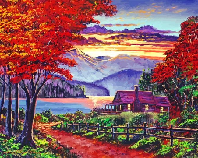 Lonely Cabin By Lake Painting By Numberss.png
