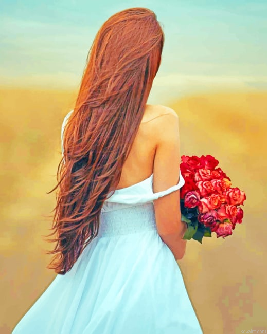 Long Hair Girl Holding Roses New Painting By Numberss.png