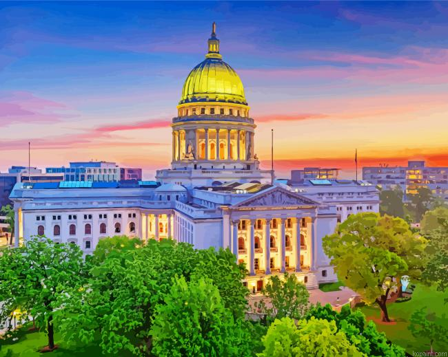 Madison Wisconsin State Capitol At Sunset Paint By Numbers