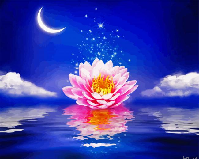 Magic Lotus And Moon Painting By Numberss.png