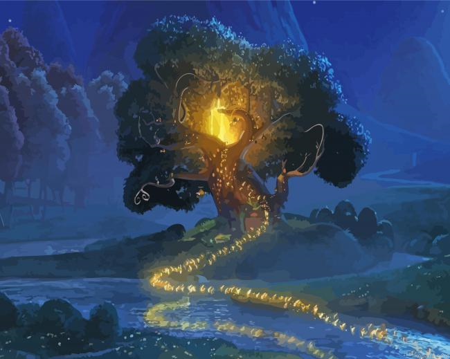 Magical Woods Tree At Night Painting By Numberss.png