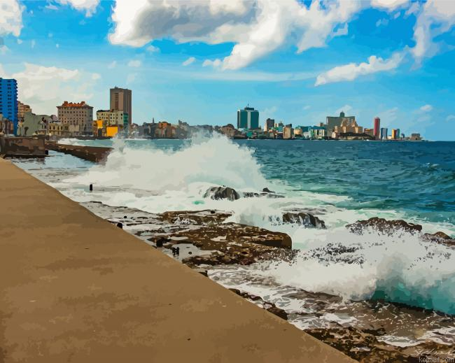 Malecon Beach In Havana Painting By Numberss.png