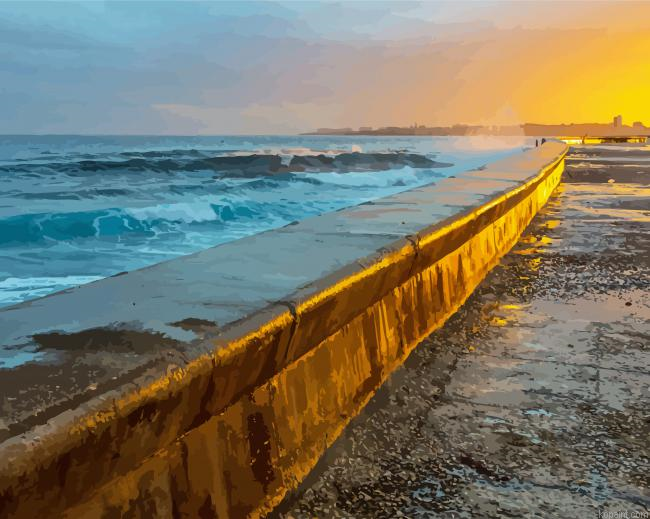 Malecon Beach In Havana Sunset Painting By Numberss.png