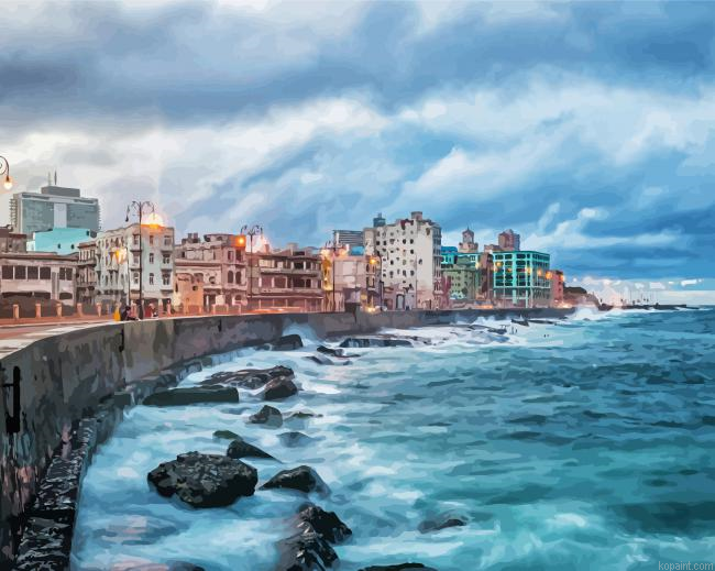 Malecon In Havana Buildings Painting By Numberss.png