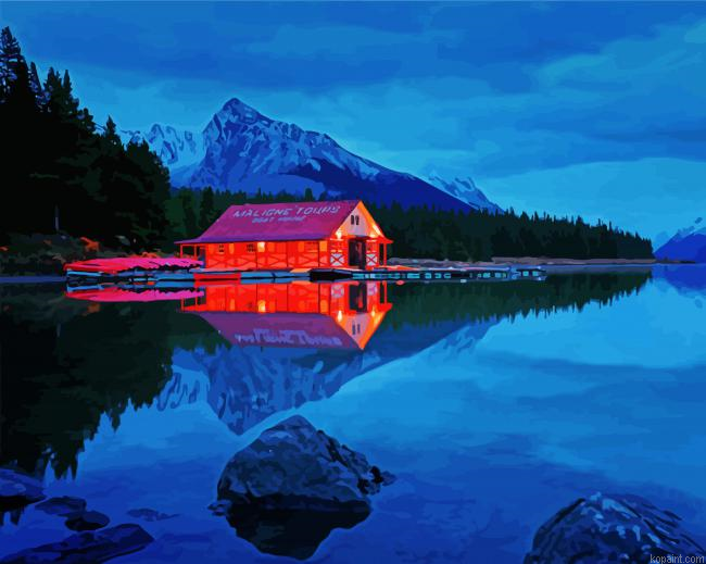 Maligne Lake Boat House Painting By Numberss.png