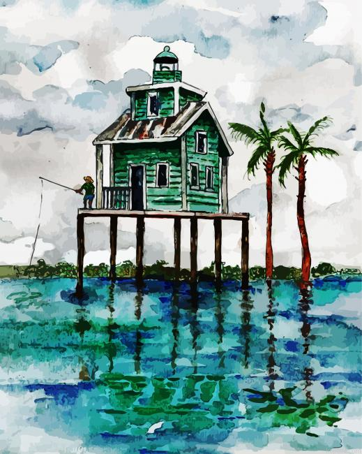 Man Fishing In The Beach House Painting By Numberss.png