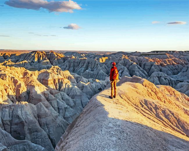 Man On The Top Of Badlands National Park Painting By Numberss.png
