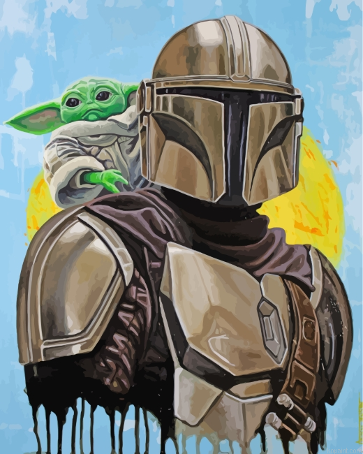 Mandalorian And Cute Baby Yoda Painting By Numberss.png