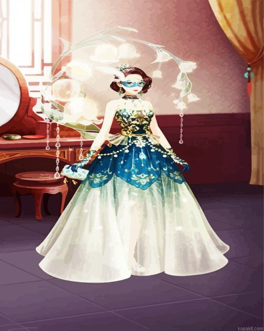 Masked Girl Wearing Ball Gown Dress Painting By Numberss.png