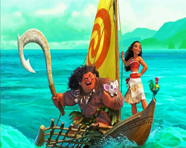 Maui And Moana Disney Charactres Painting By Numberss.png
