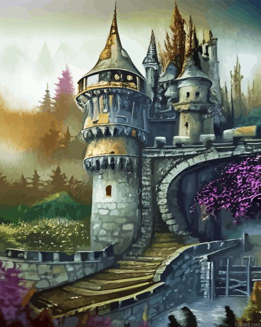 Medieval Castle In The Forest Painting By Numberss.png