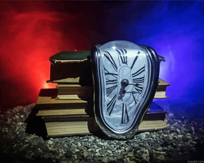 Melting Clock On Books Painting By Numberss.png