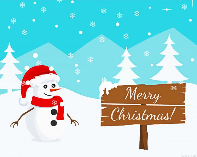 Merry Christmas Snowman Painting By Numberss.png