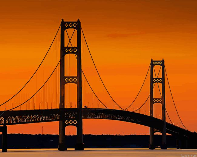 Michigan Mackinac Bridge At Sunset Painting By Numberss.png