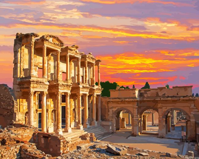 Mir Celsus Library At Sunset Paint By Numbers