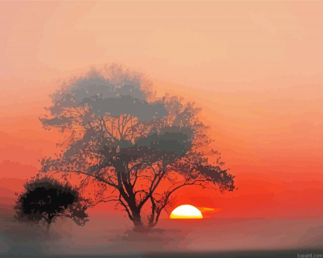 Misty Sunrise Tree Painting By Numberss.png