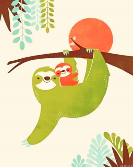 Mom And Baby Sloth Illustration Painting By Numberss.png
