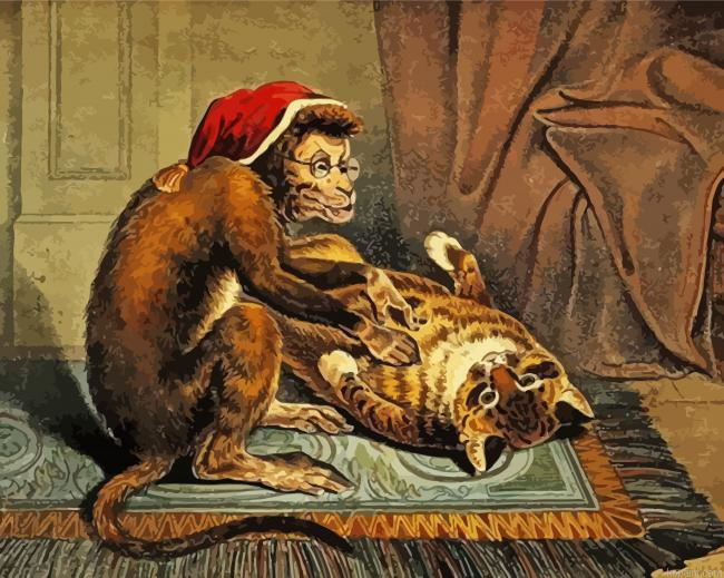 Monkey And Cat Art Painting By Numberss.png