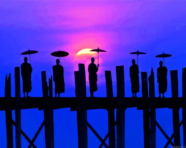 Monks On U Bein Bridge Painting By Numberss.png