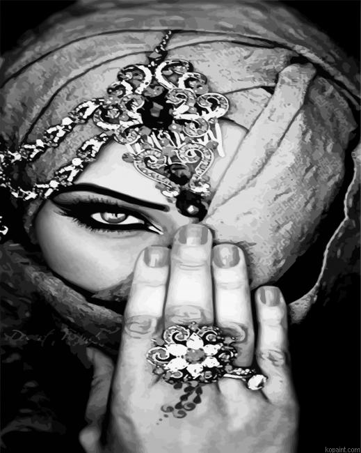 Monochrome Arab Lady Paint By Numbers.png
