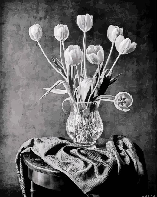 Monochrome Flower In Glass Vase Painting By Numberss.png