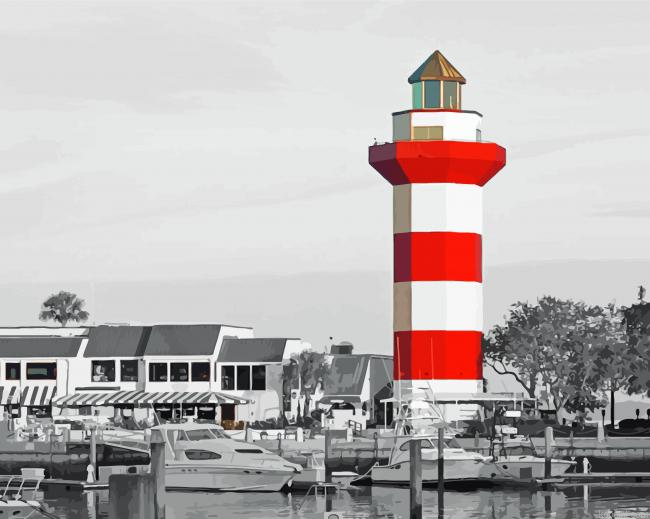 Monochrome Harbour Town Lighthouse Hilton Head Painting By Numberss.png