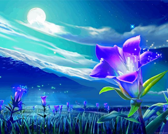 Moon And Purple Flowers Painting By Numberss.png