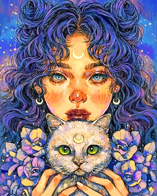 Moon Girl And Her Cat Painting By Numberss.png