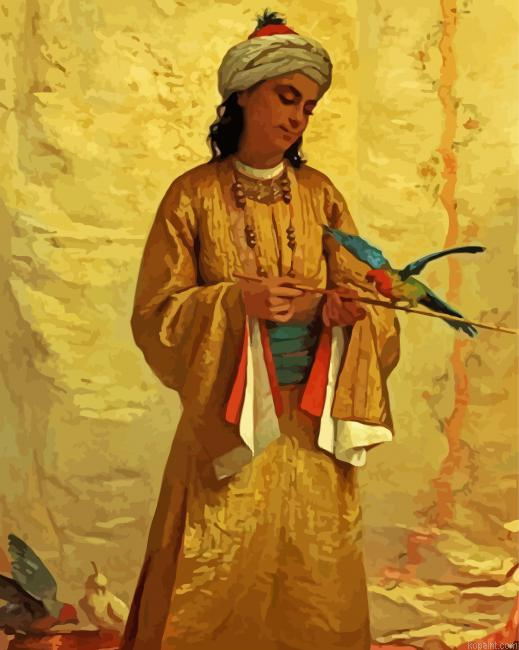 Moorish Girl With Parrot Painting By Numberss.png