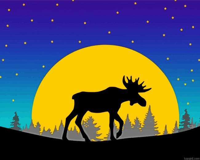 Moose And Moon Silhouette Painting By Numberss.png