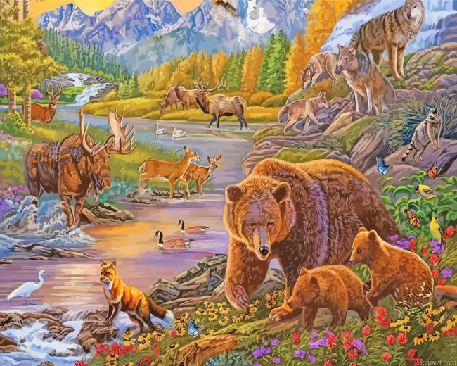 Moose Bear Deer And Animals Art Painting By Numberss.png