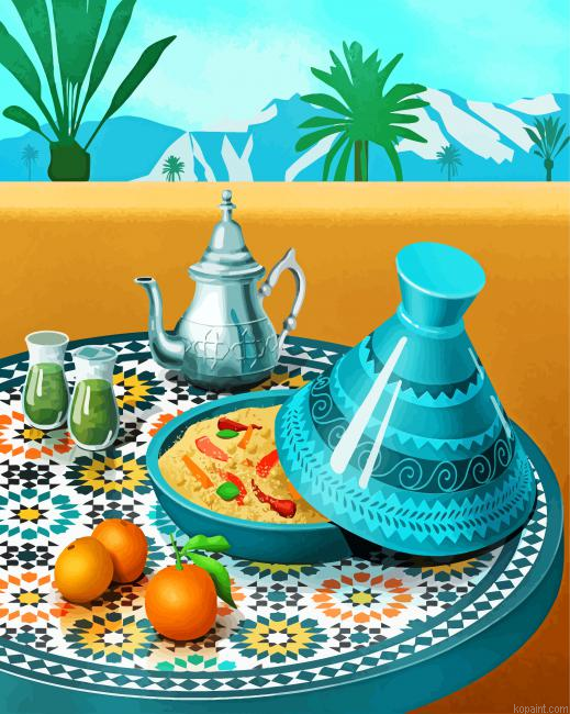 Moroccan Tajine And Mint Tea Painting By Numberss.png
