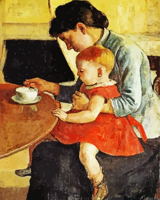 Mother And Child Hodler Art Painting By Numberss.png