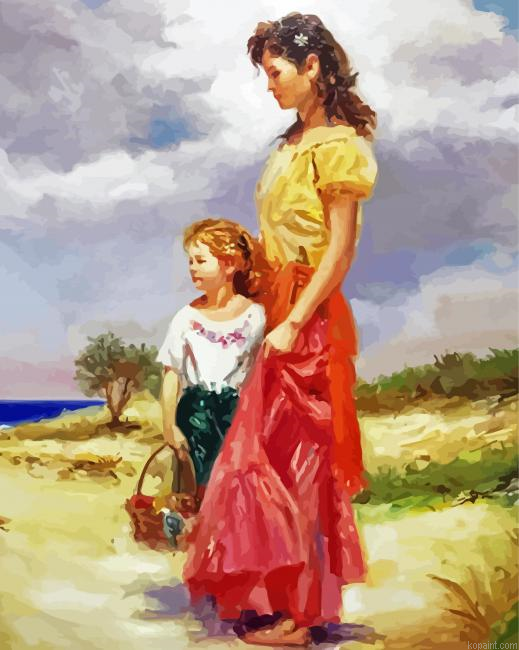 Mother And Daughter By Pino Daeni Painting By Numberss.png
