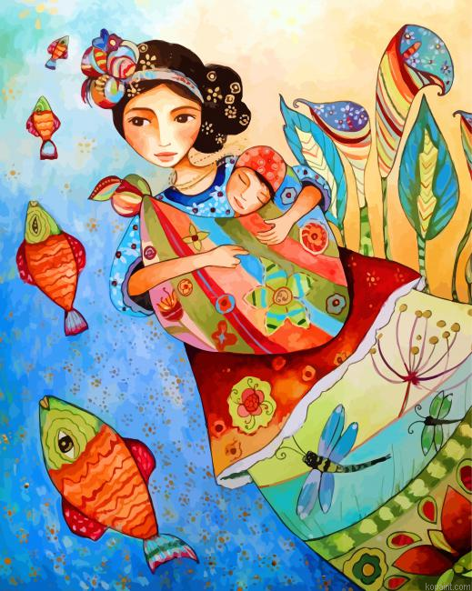 Mother And Her Baby Boy Painting By Numberss.png