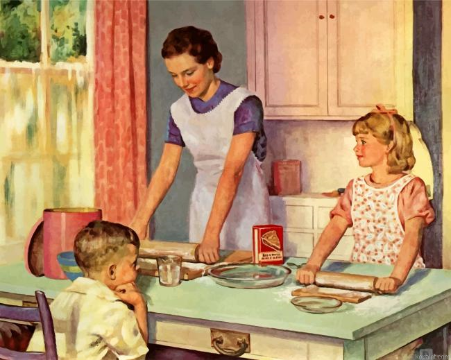 Mother And Kids In Kitchen Painting By Numberss.png