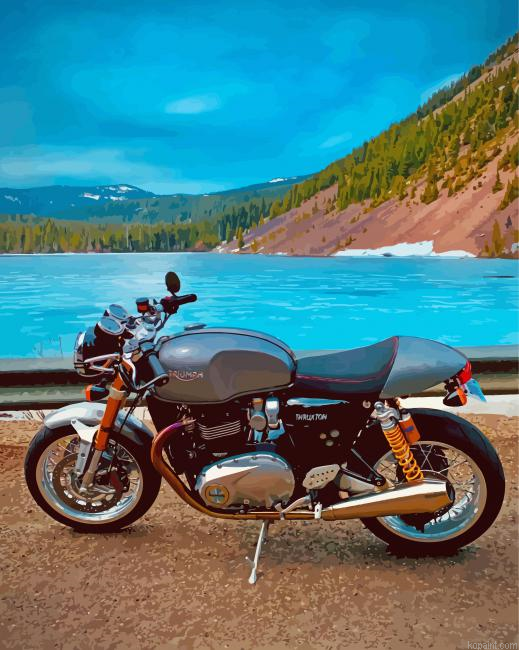 Motorcycle By Blue Lake Painting By Numberss.png