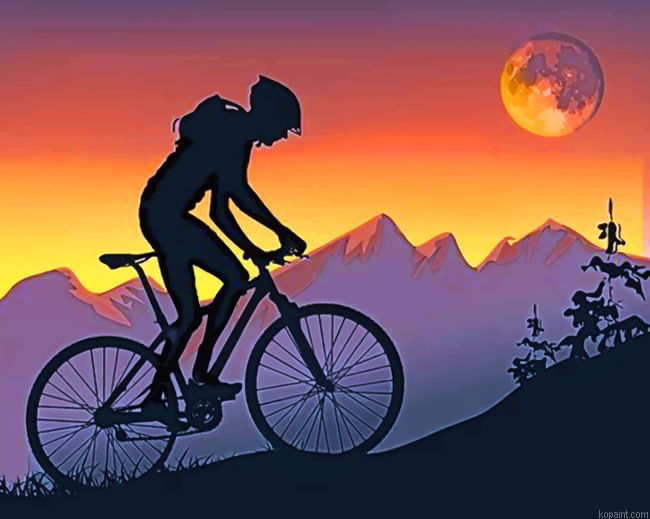 Mountain Biker On Step Hills At Sunset Silhouette Painting By Numberss.png