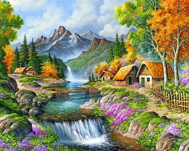 Mountain Waterfall Painting By Numberss.png