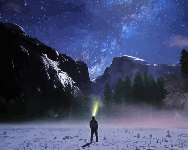 Mountains Landscape And Sky Night Painting By Numberss.png