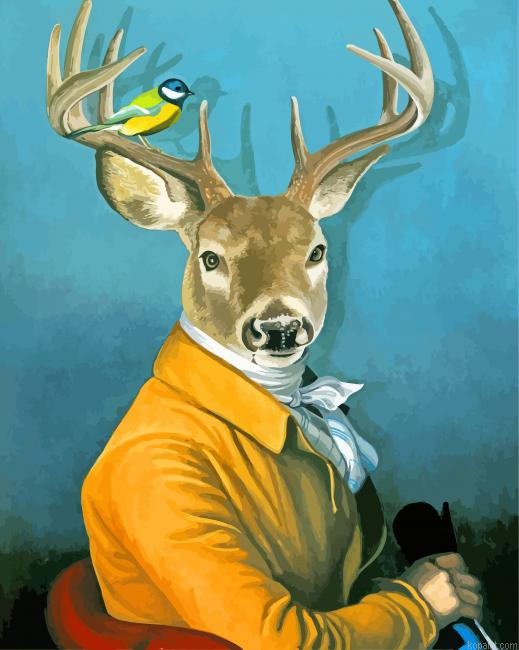 Mr Deer And Bird Painting By Numberss.png