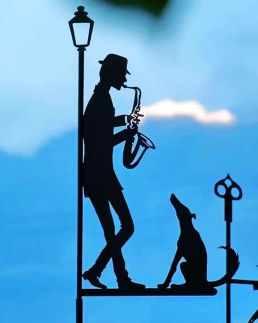Musician Man With His Pet Silhouette Painting By Numberss.png
