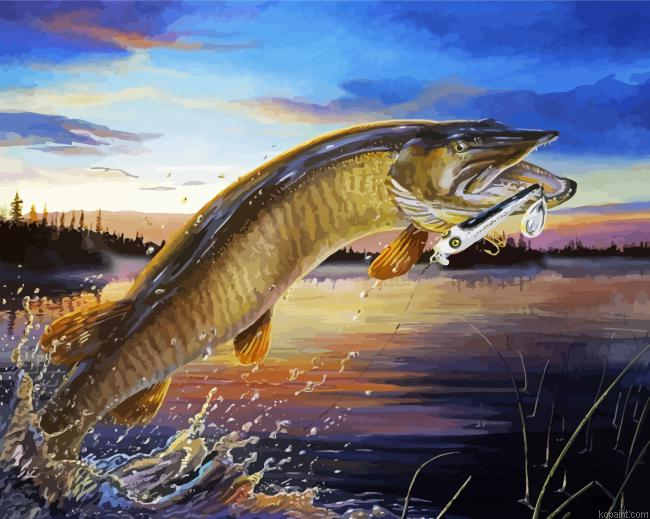 Musky Fish Jumping Painting By Numberss.png