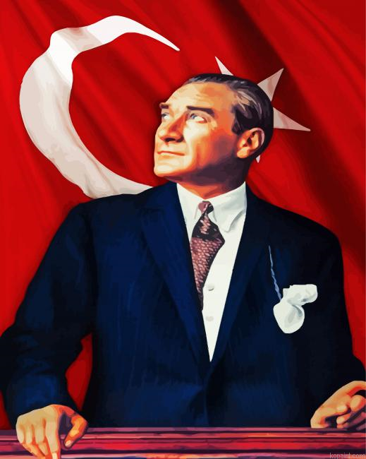Mustafa Kemal Ataturk And Flag Of Turkey Painting By Numberss.png